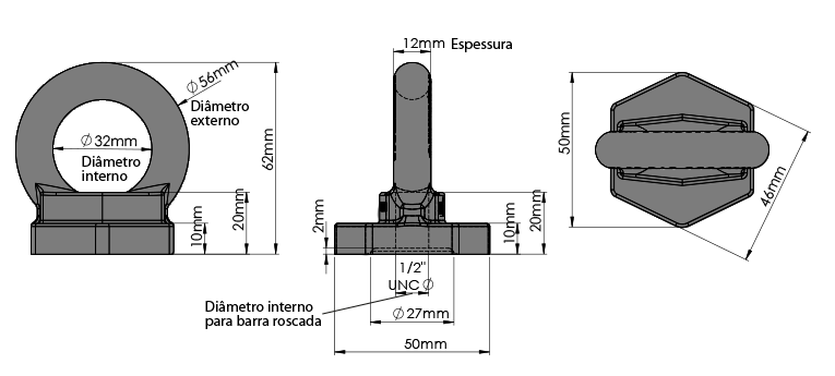 Kit 7 Unidades de Olhal de Ancoragem + 7 Barras 14cm 1/2 Polegada Inox Linha De Vida 25kn